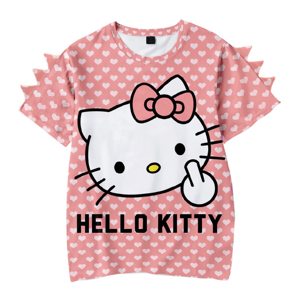 3D New HelloKitty Cartoon Cute Sanrio Kitty Cat Short Sleeve Kids Dinosaur T-Shirt