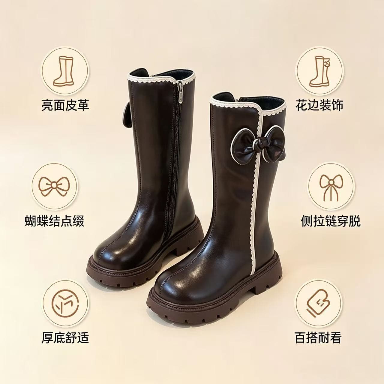 Girls' Long Boots 2026 Winter New Style Children's Martin Boots Princess Style Long Boots for Little Girls Autumn Winter
