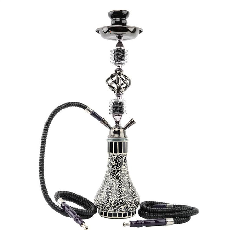 In Stock Dual Hose Four Hose Hookah Set Medium Mosaic Glass Bowl Metal Accessories