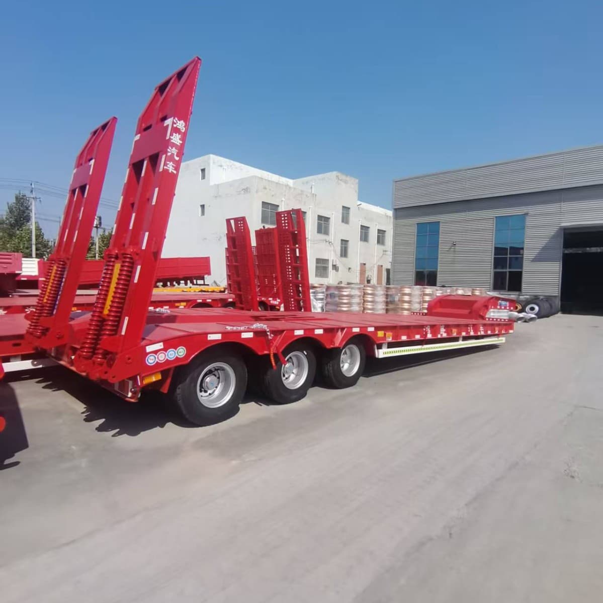 High-Low-High Three-Axle Low-Profile Semi-Trailer, Double Steel Wheel Transport Semi-Trailer, Price of Roller Transport Trailer