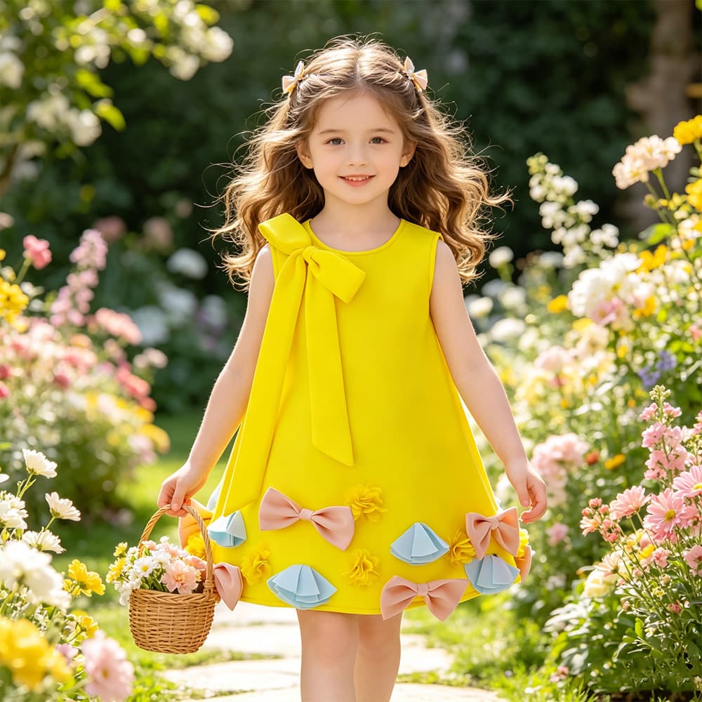 Girls' Dresses, Banquet, Birthday Costumes, Children's Dresses, Bow Princess Dresses, Flower Girls' Dresses