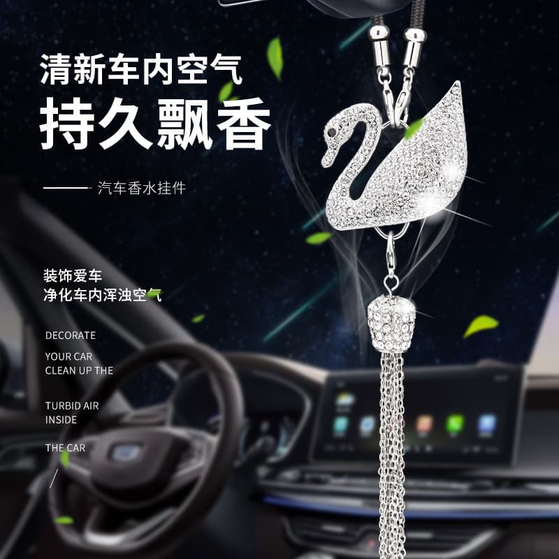 Factory Wholesale Car Premium Perfume Hanging Ornament with Rhinestone Car Logo, Crystal Pendant Decor, KT Cat Mickey Swan