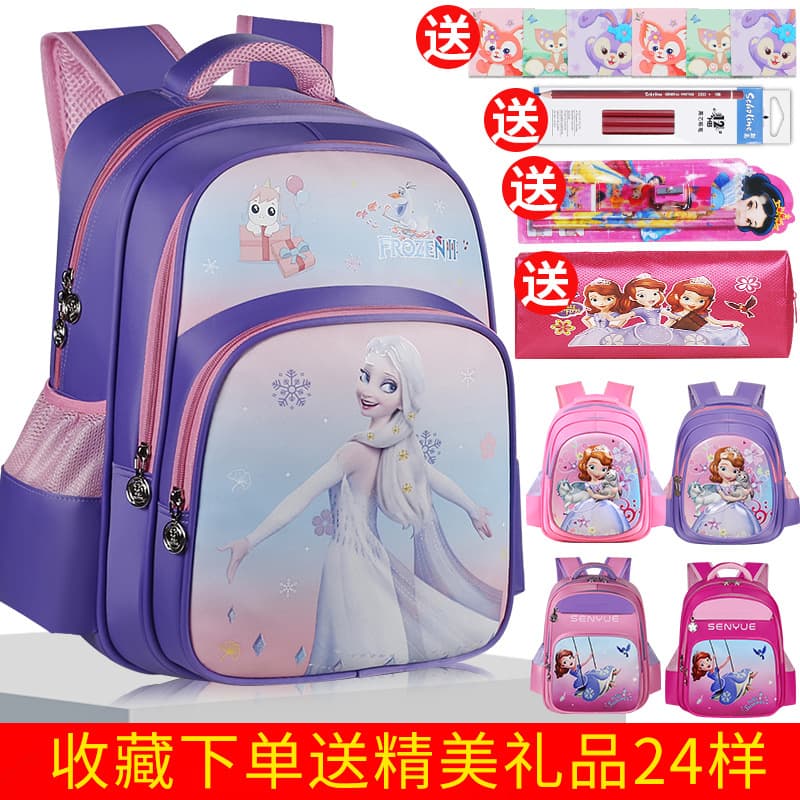 Ice Princess Backpack for Elementary School Students Grades 1-6 Kindergarten Girls Lightweight Spine Protection Kids School Bag