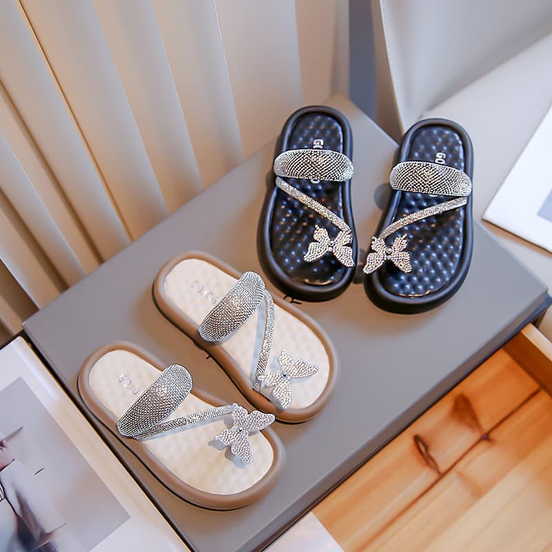 2024 Summer Rhinestone Bow Sandals for Girls, Elegant Versatile Princess Toe-Loop Sandals, Rhinestone Fashion Trendy Shoes