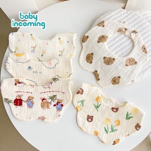 6-Layer Cotton Gauze Baby Drool Bib 360-Degree Rotating Children Bib Cartoon Printed Petal Bib Wholesale Bib