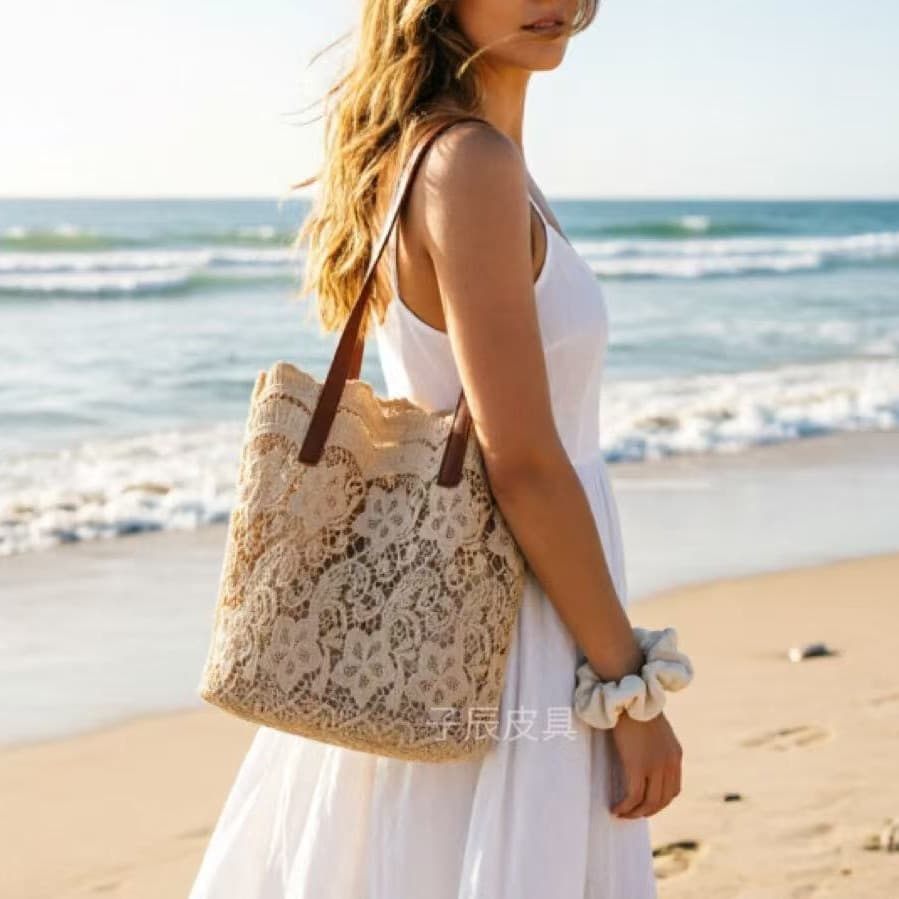 2026 Spring Women's Bag Korean Style Lace One-Shoulder Bag Foreign Trade Cross-Border Handbag Women's Shopping Large Capacity Bucket Bag