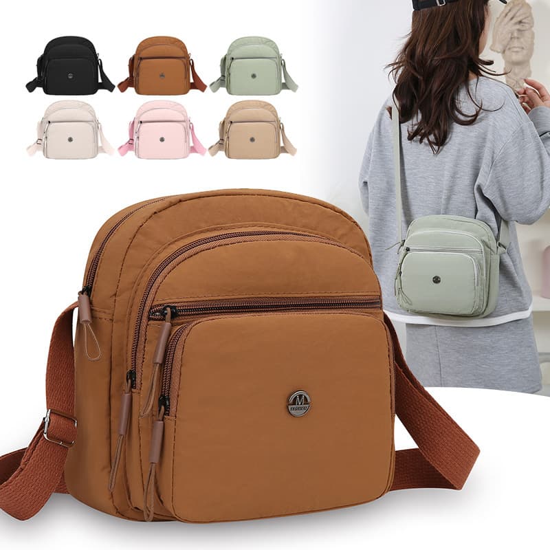 New simple multi-functional small square bag for women to go out multi-layer casual shoulder bag lightweight nylon cloth commuter crossbody bag