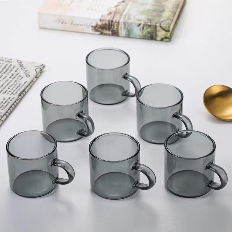 High borosilicate glass tasting cup, stove-boiling tea cup, thickened special tea cup, gray Chinese-style handle cup, transparent black handle cup