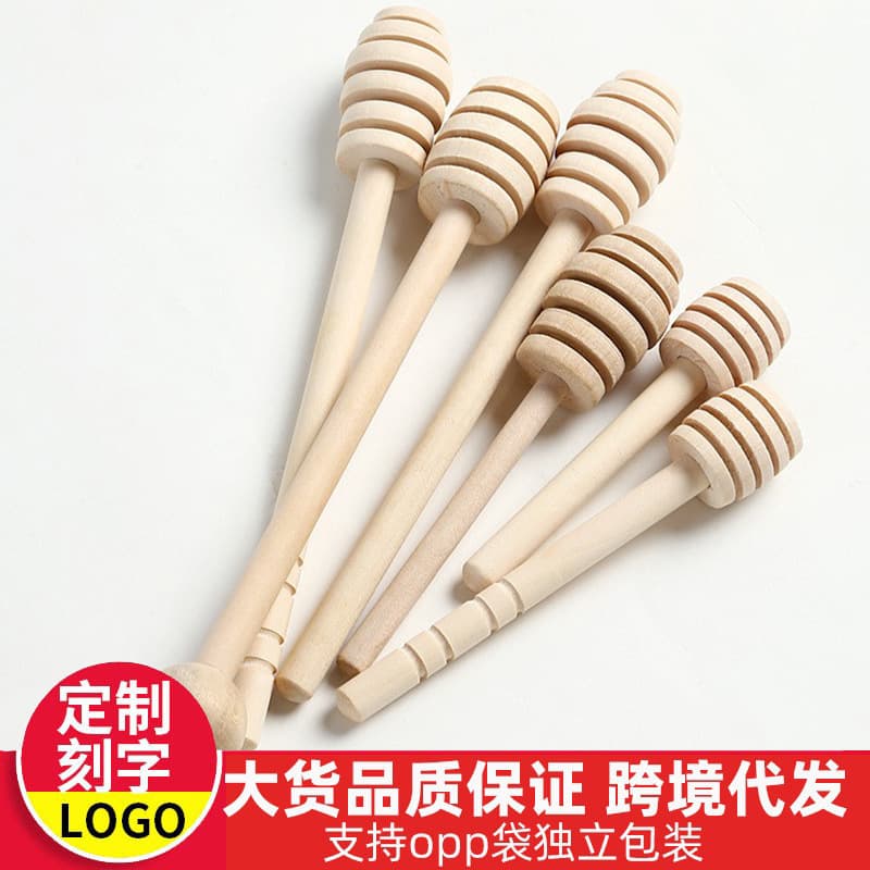 Wooden Honey Dipper Unpainted Unwaxed Commercial Honey Stick Wooden Stirring Spoon Solid Wood Custom LOGO