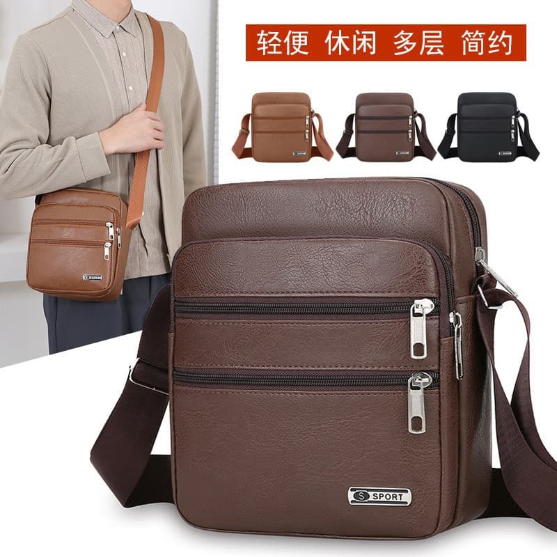 2025 New PU Leather Men's Bag, Lightweight, Large Capacity, Shoulder Bag, Casual Business Crossbody Bag, Multi-Layer Fashion Backpack