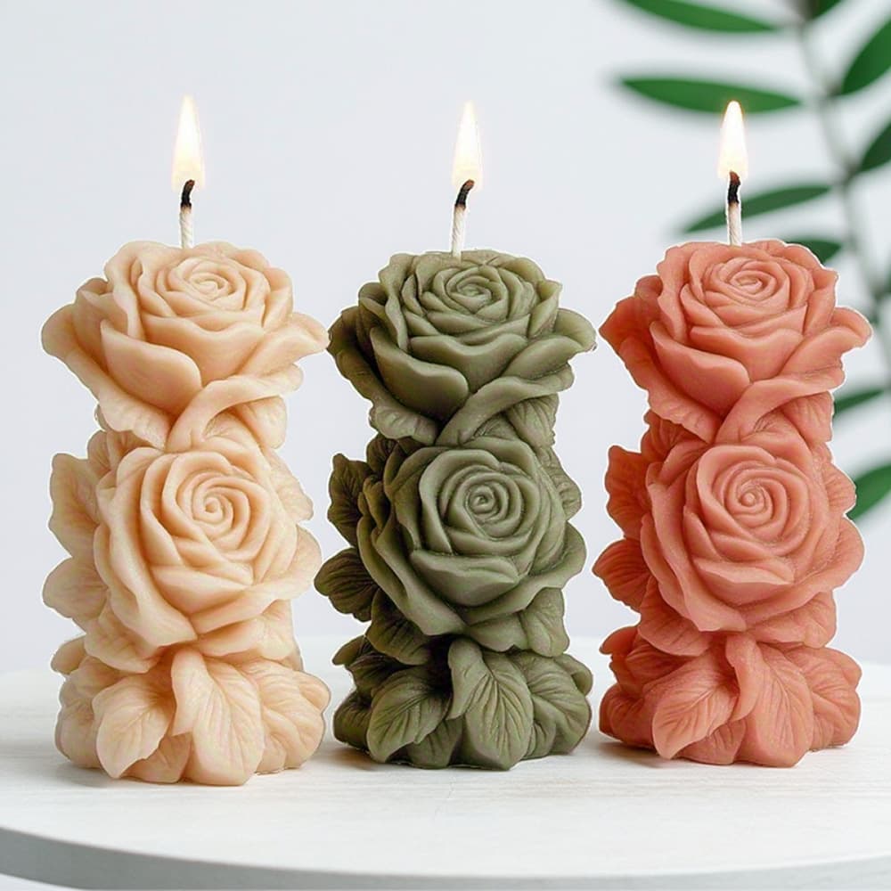 Flower Column Aromatherapy Candle Silicone Mold Rose DIY Valentine's Day Handmade Scented Stone Decoration Mold