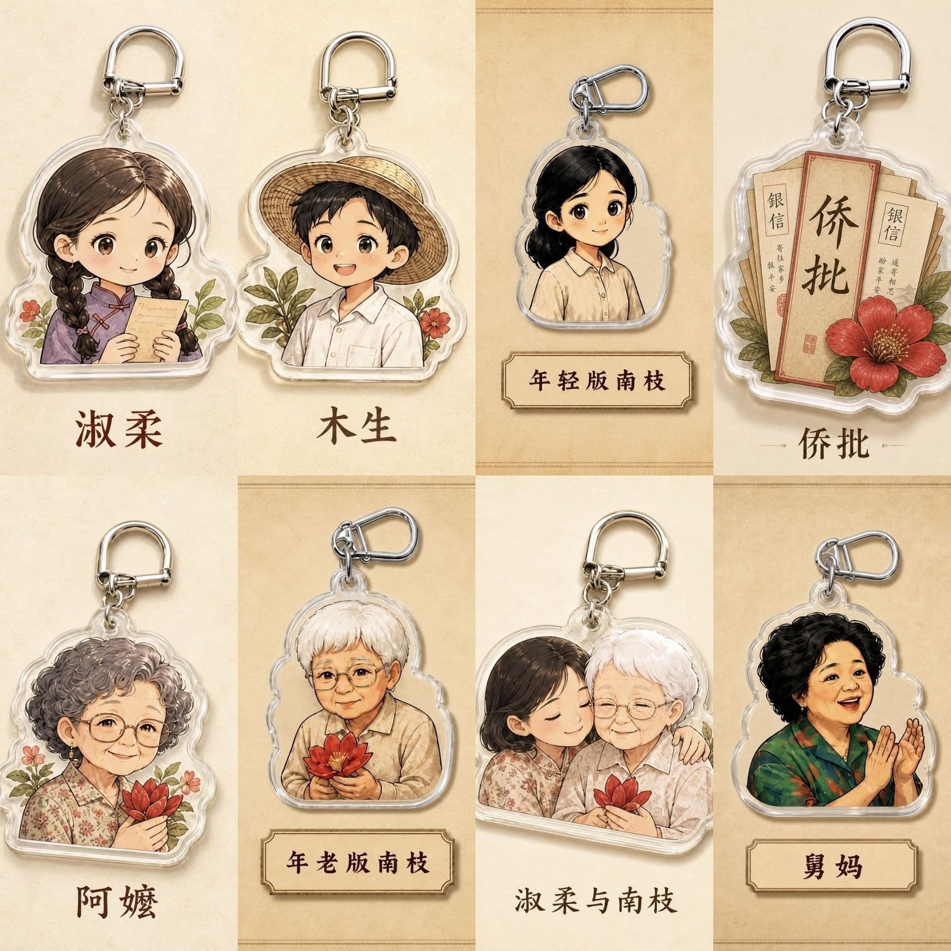 Letter to Grandma Movie Merchandise Acrylic Keychain Chibi Qiaopi Pendant Creative Fan Support Souvenir Gift