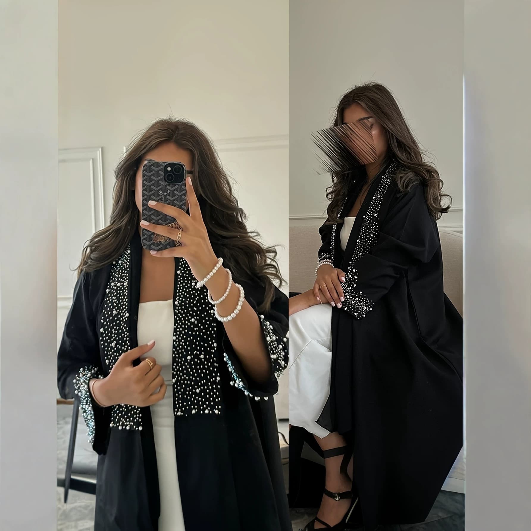 Cross-Border Light Luxury Heavy Beaded Black Cardigan, Loose Fit, Slimming, Elegant, Socialite Style, Long Versatile High-End Coat