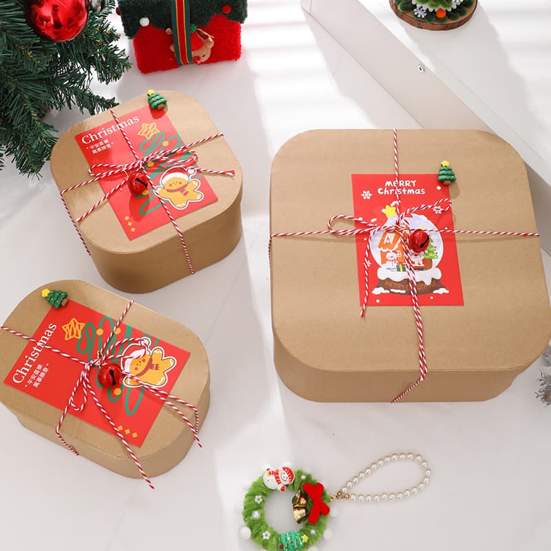 Christmas Kraft Paper Rounded Corner Lid and Base Baking Cookie Gift Box Christmas Eve Apple Gift Set Box