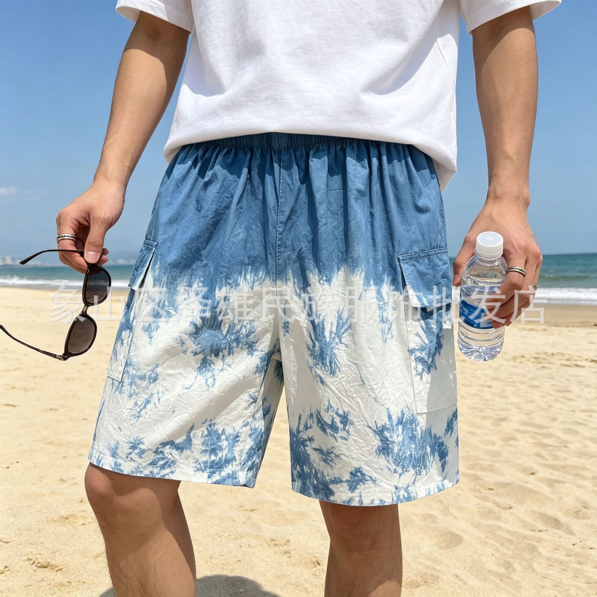 Tie-dye men's suit Summer new Yunnan Guizhou handmade tie-dye men's casual shorts suit beach wear