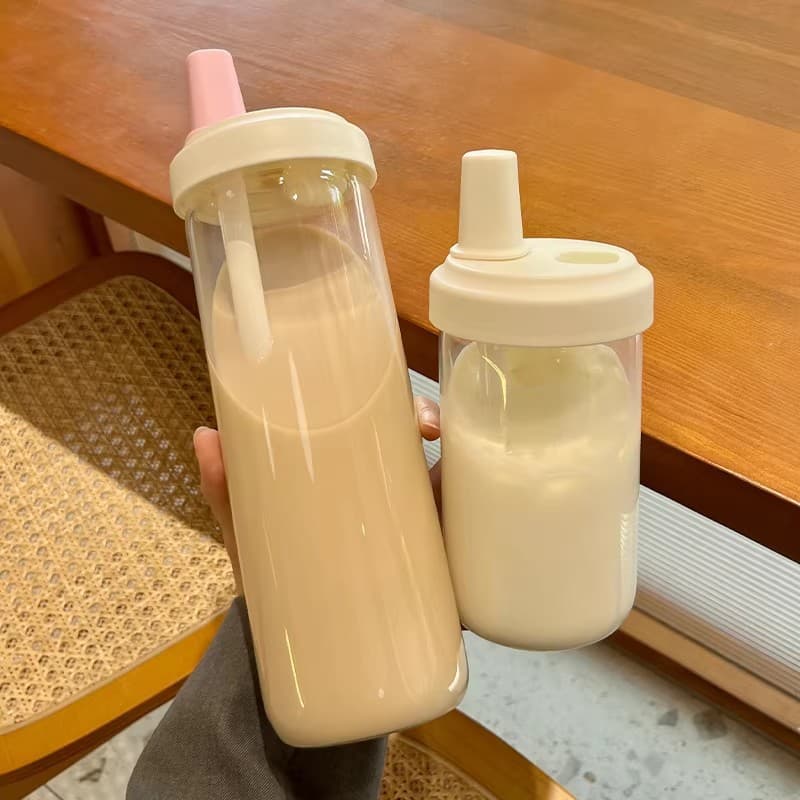 High-Aesthetic Large-Capacity Plastic Straw Cup, Borosilicate Milk Tea Glass Cup, Heat-Resistant, Gift Wholesale Customization