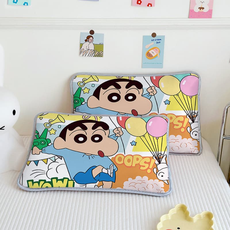 Summer Children's Crayon Shin-chan Ice Silk Pillowcase, Cool Feel Milk Silk Washable Breathable Nap Dorm Home Pillow Cover