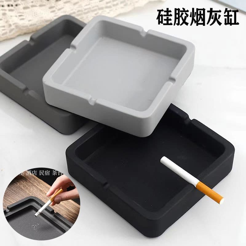 Silicone Ashtray Coffee Shop Drop-Proof Square Container High Temperature Resistant Office Home Silicone Ashtray