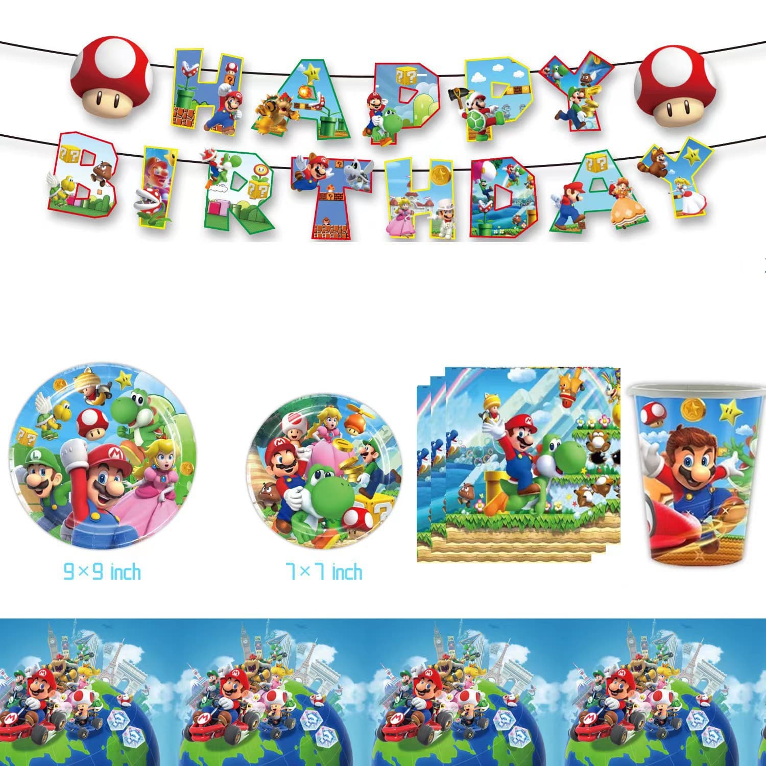 Classic cartoon Mario theme party decoration props paper plate tissue tablecloth set