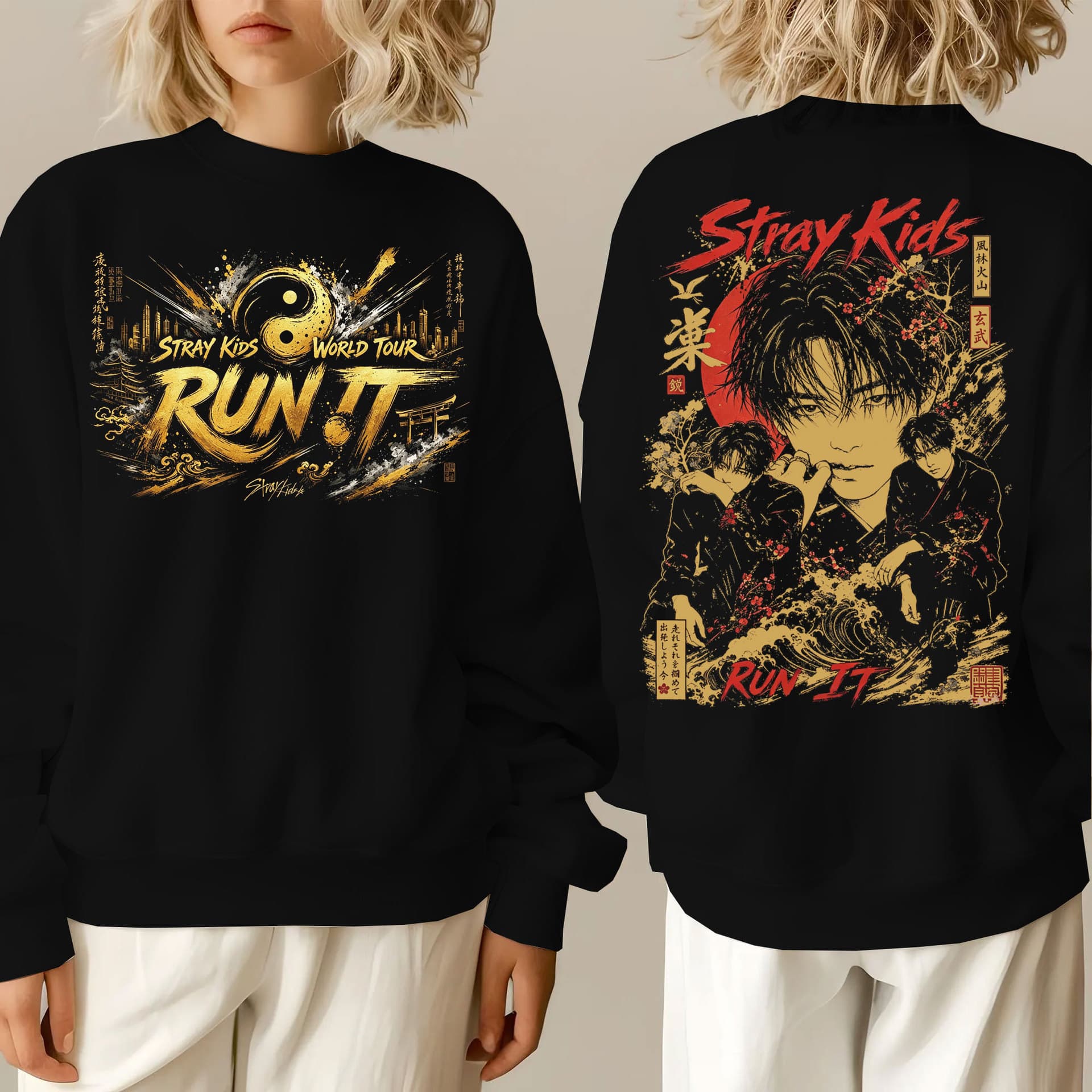 2026 Stray Kids World Tour Run It SKZ Ribbed Crewneck Sweatshirt Top In Stock
