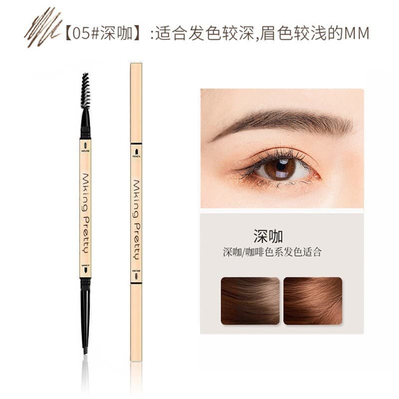 Mini Gold Bar Eyebrow Pencil Dual-Ended Triangular Eyebrow Pencil Ultra-Fine Tip Waterproof Sweat-Resistant Long-Lasting No Fade No Smudge Natural