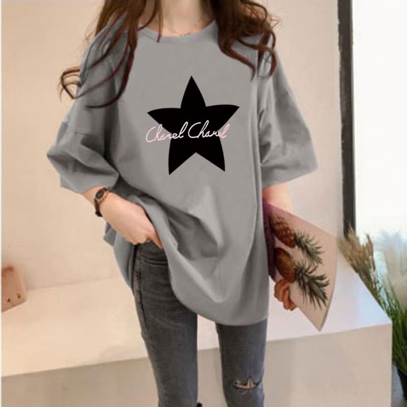 Summer 2025 Lazy Style Student Women's Short Sleeve T-shirt Milk Silk Polyester Spandex Geometric Print Loose Fit Trendy Top