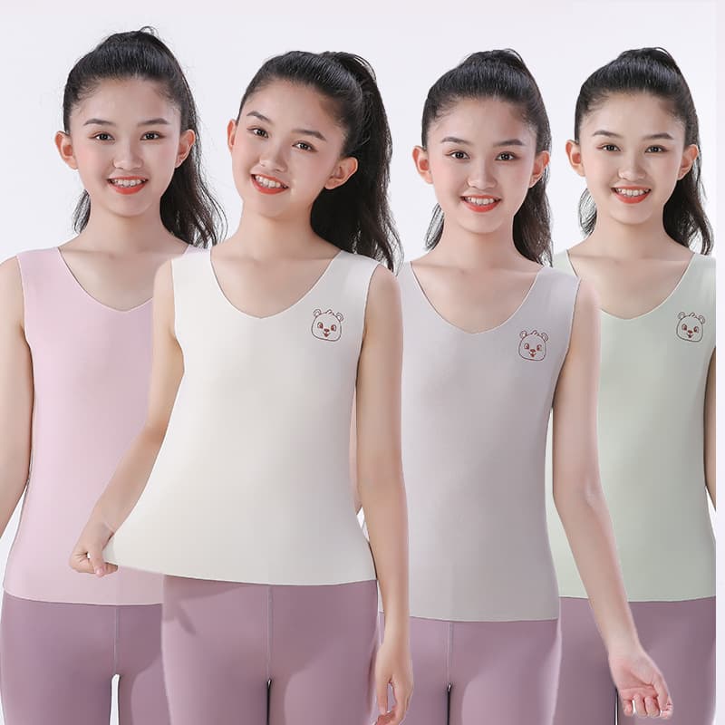 Deer Velvet Thermal Vest Children's Thermal Underwear Seamless Double-Sided Fleece Pajamas for Boys and Girls, Middle and Large Kids, Autumn and Winter