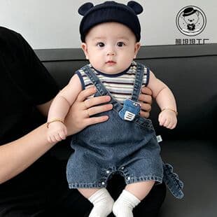 Infant Summer Set, Cute Baby Boy Clothes, Korean Style Denim Overalls Two-Piece Set
