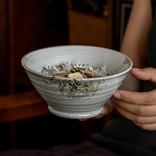 Vintage Bamboo Hat Bowl Japanese Ramen Bowl Ceramic Household Salad Bowl Vegetable Bowl Hotel Creative Tableware Wholesale Instant Noodle Bowl