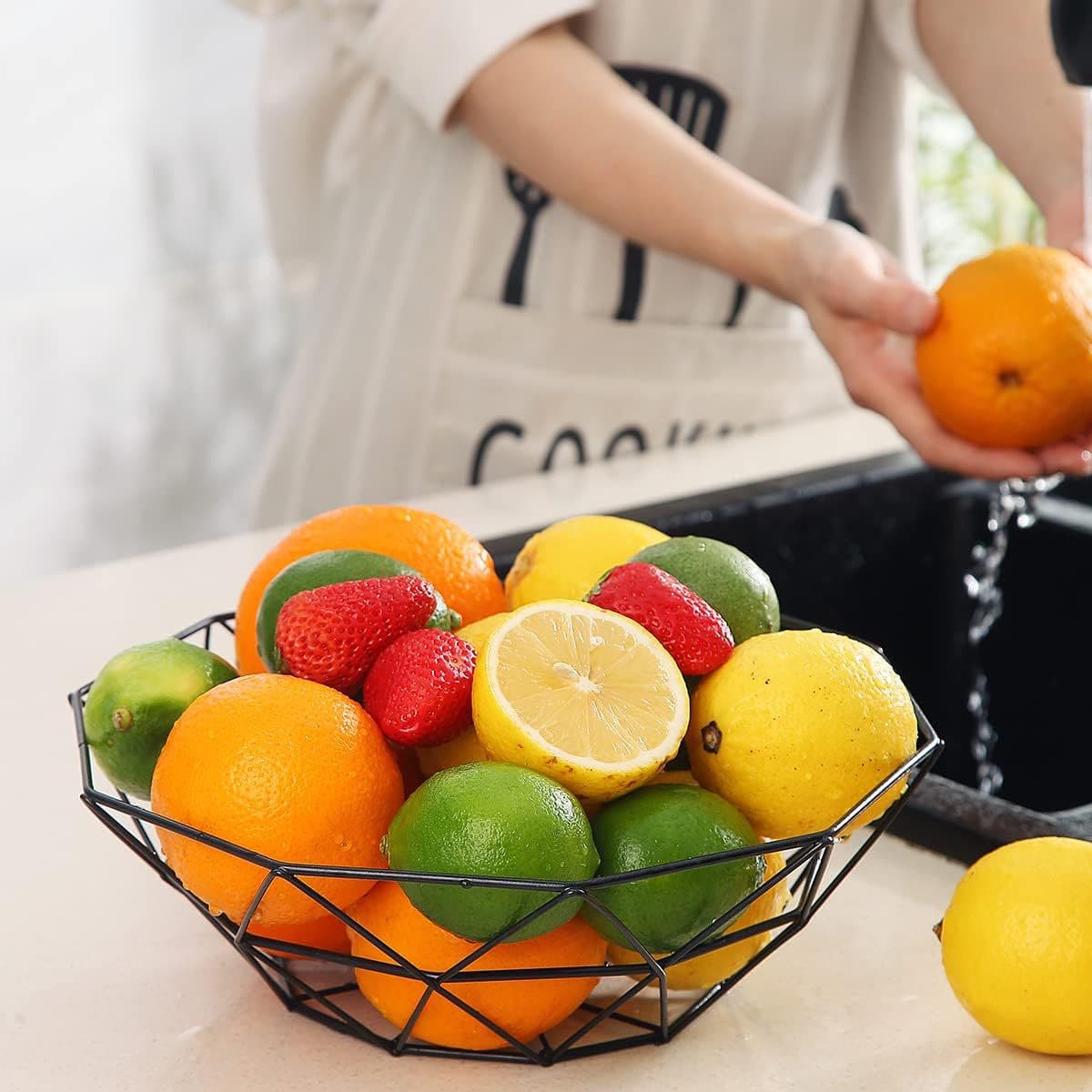 Decagonal Wrought Iron Fruit Basket, Creative Art Snack Tray for Home Living Room, Decorative Storage Container for Dried Fruits and Nuts
