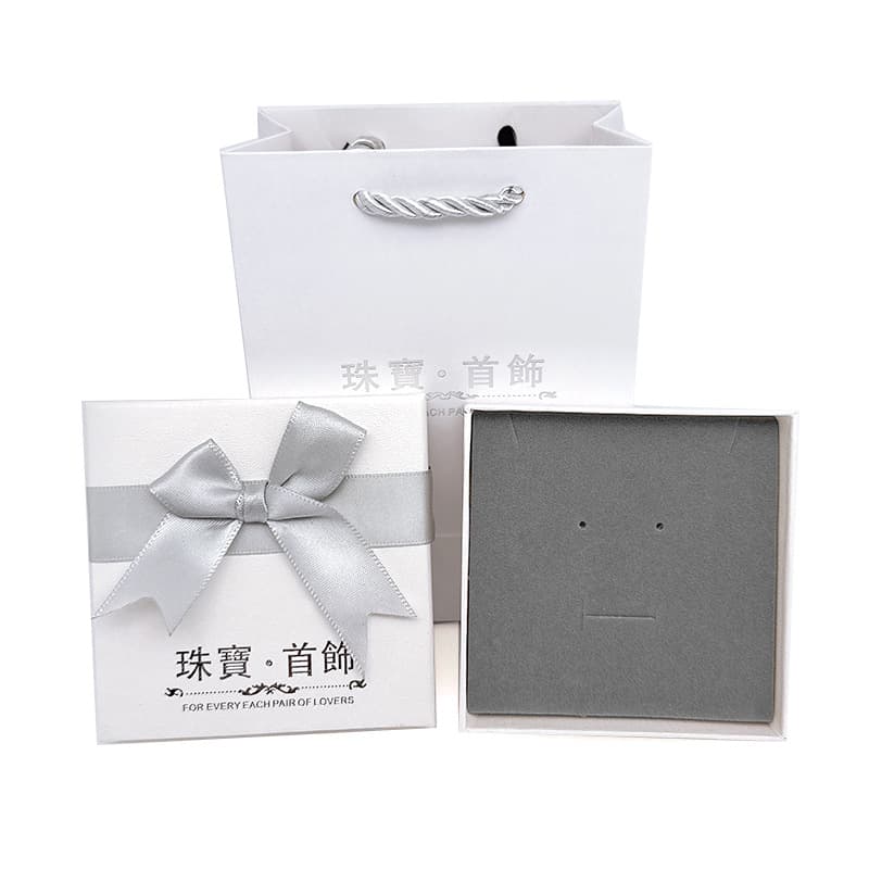 White Bow Gift Box Jewelry Storage Box Ring Earring Necklace Set Box Lid and Base Box Jewelry Box