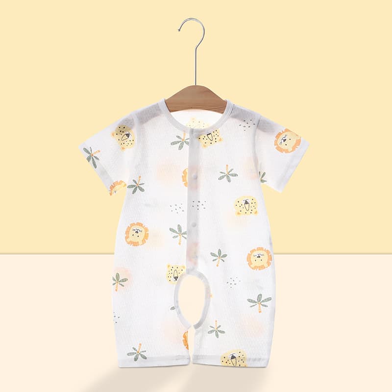 Baby Pure Cotton Short-Sleeve Snap Crotch Bodysuit Newborn Summer Thin Romper for Girls