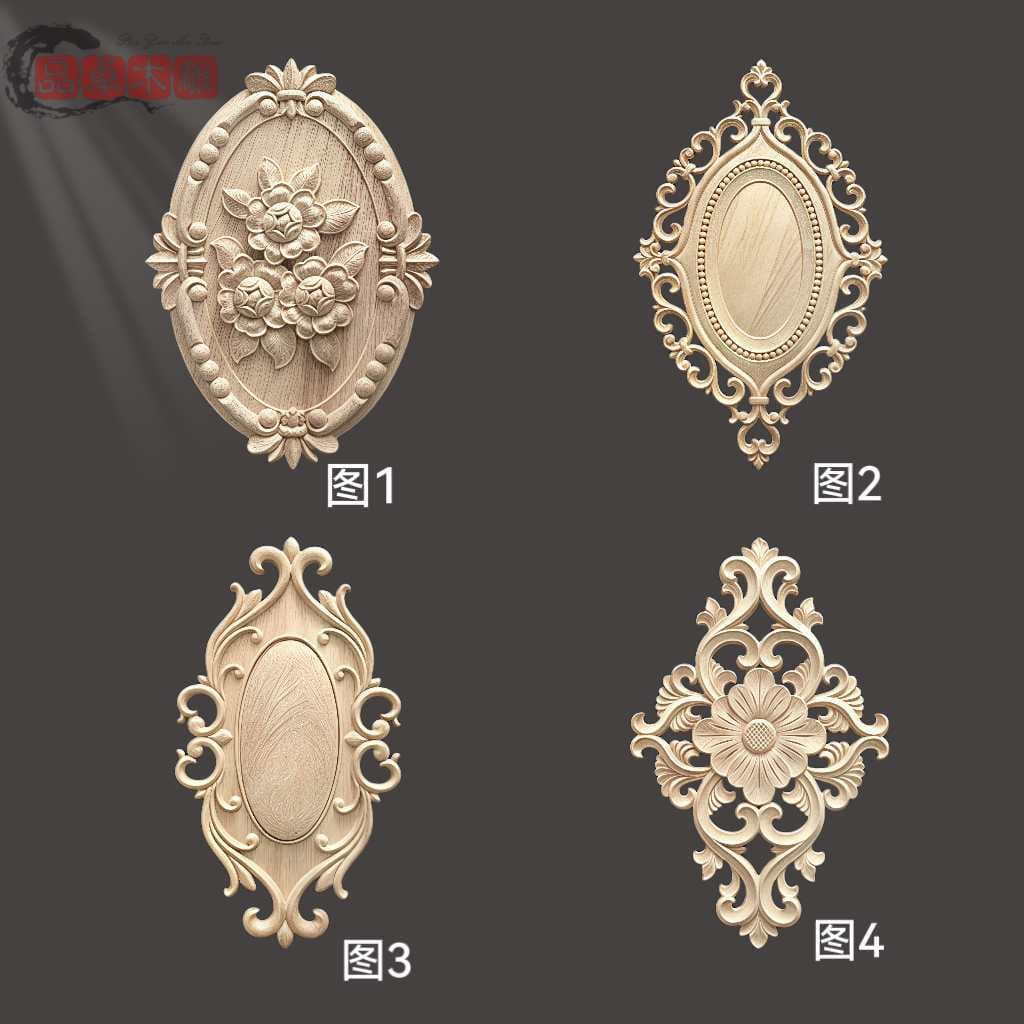 Dongyang Wood Carving European Style Door Corner Flower Decal Wood Veneer Carved Oval Wood Flower Furniture Decorative Cabinet Door Flower Solid Wood