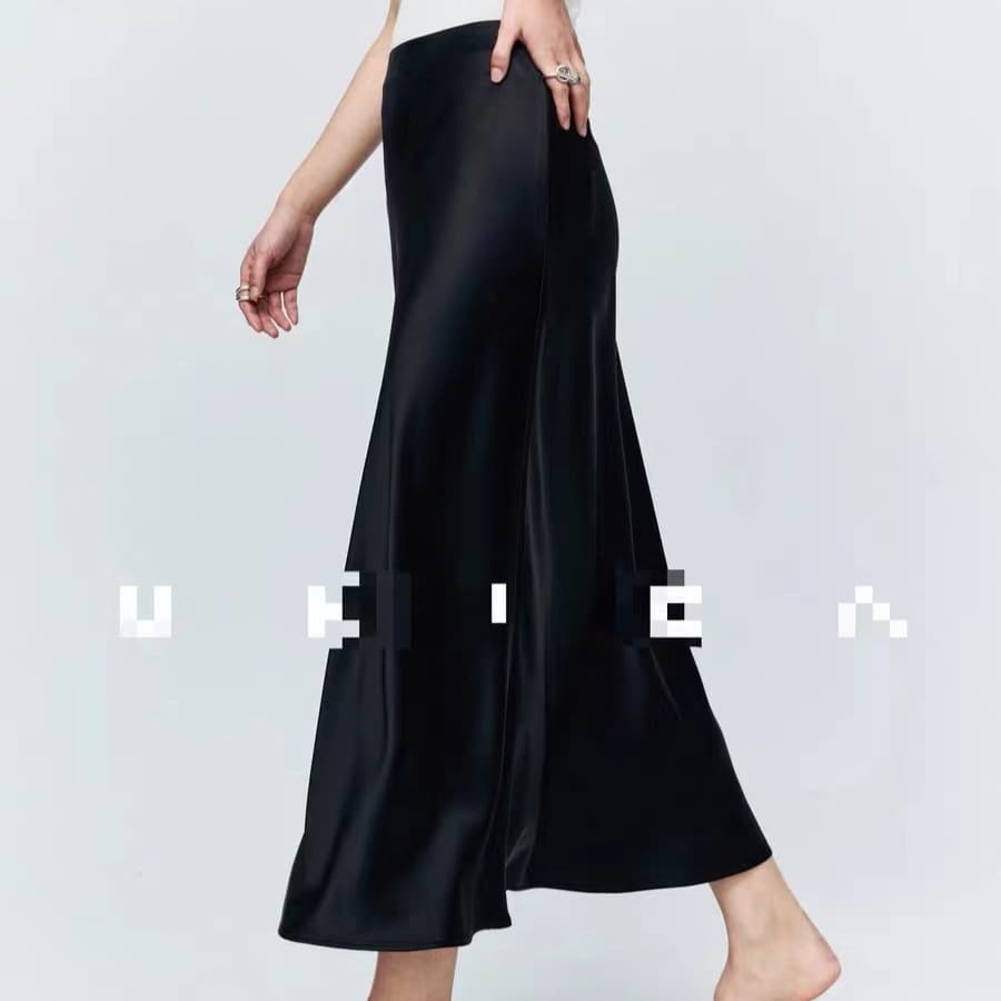 45-Degree Bias Cut Slimming Heavyweight Stretch Silk Double Georgette Skirt Women Summer Silky Long Skirt Office OL Fishtail Skirt