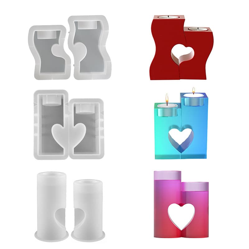 DIY Crystal Resin Irregular S-Shaped Heart Candle Holder Mold Cylindrical Rectangular Splicing Heart Candle Holder Silicone Mold
