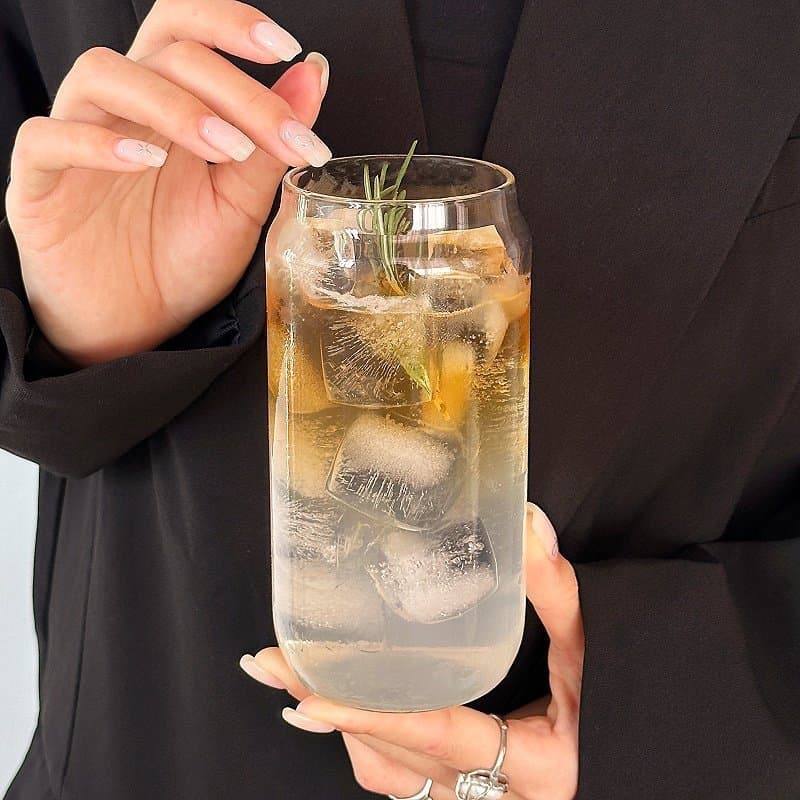 Ins minimalist glass cold drink cup with lid, internet-famous coffee cup, beverage cup, straw cup, cola can style, high appearance