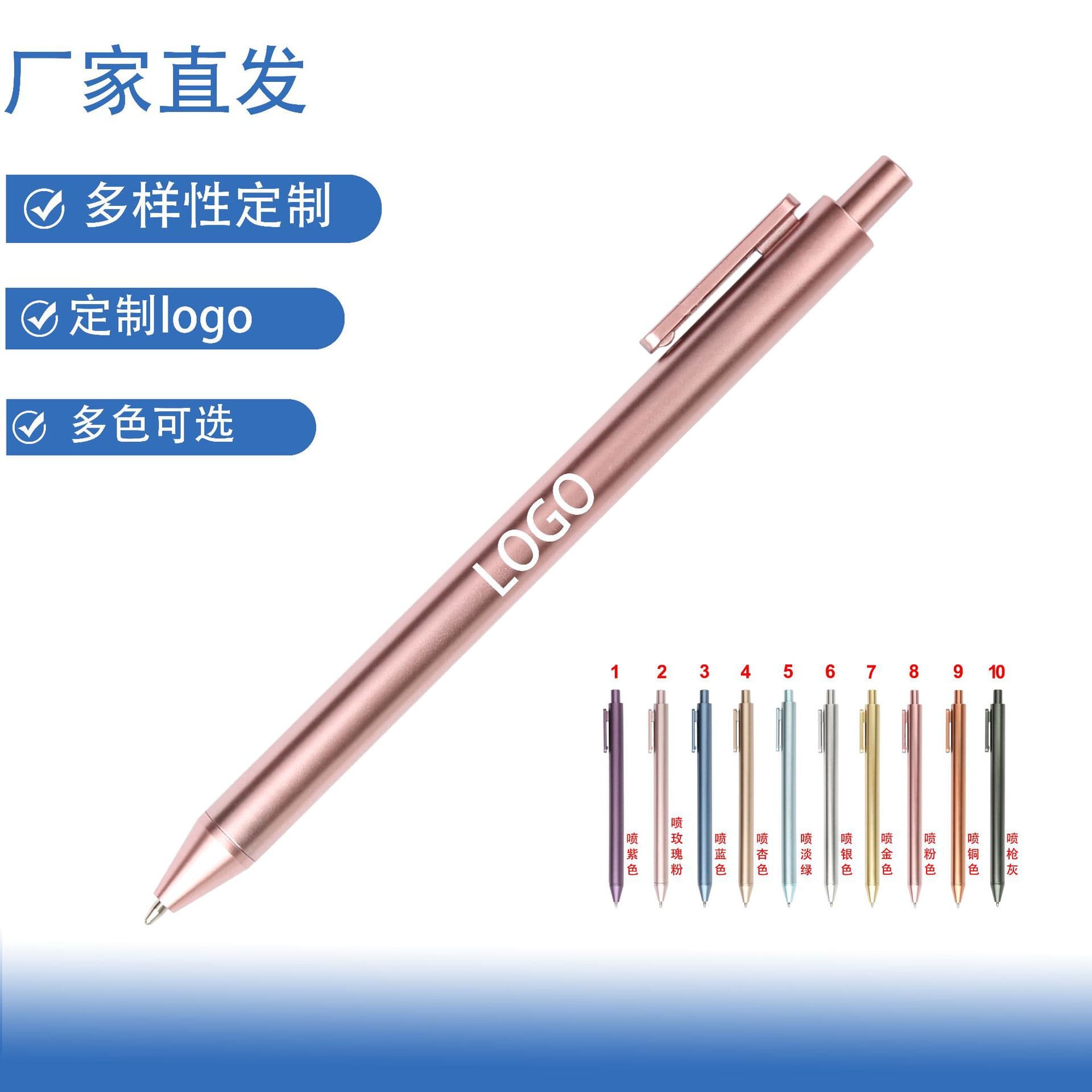 Cross-border Custom Metallic Plastic Ballpoint Pen with Logo Printing, Advertising Pen Wholesale, Medium Oil Pen, Press Type
