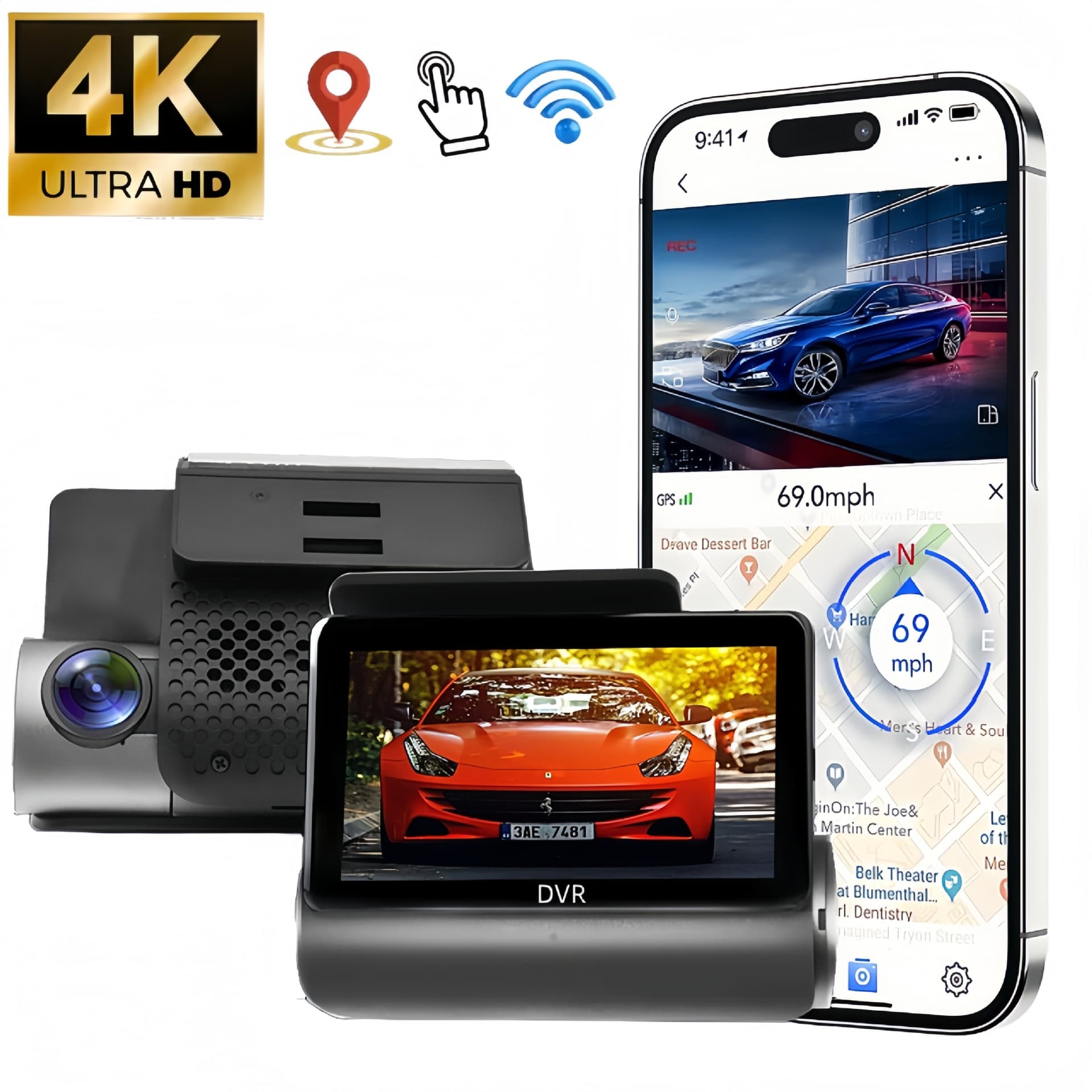 Car Dash Cam 4K WiFi Recorder, GPS, Touchscreen, Car Dash Cam, Hot Selling