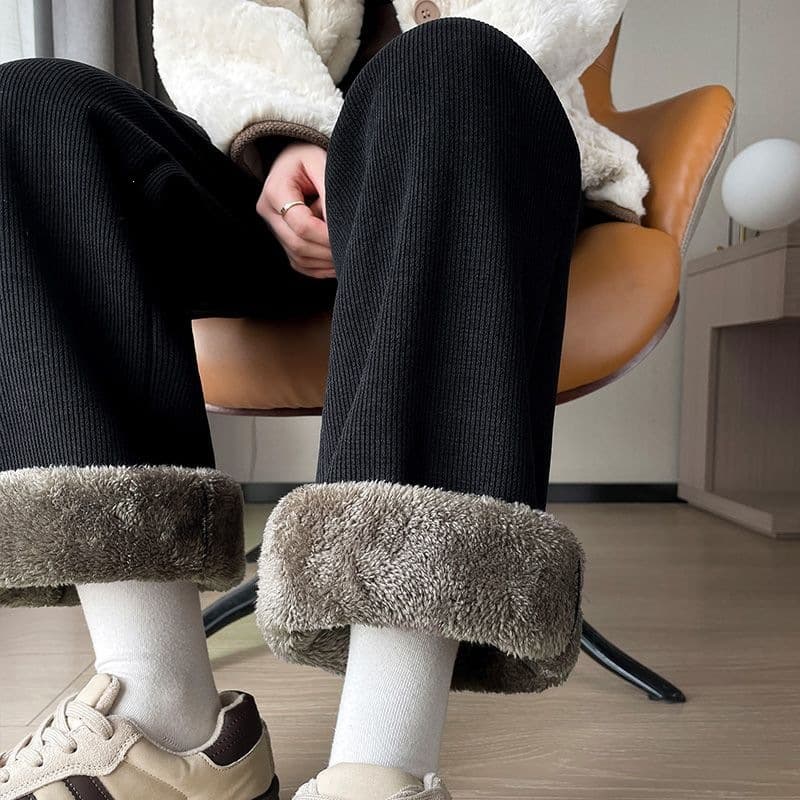 Velvet thickened warm cotton pants sherpa wide leg pants women's autumn and winter chenille pants corduroy straight pants