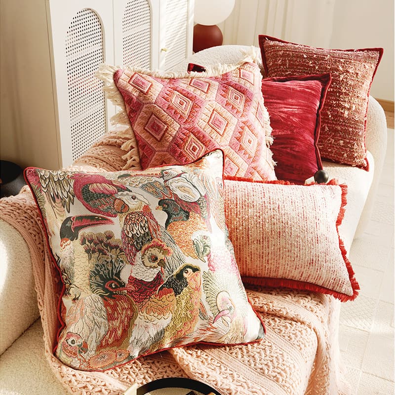 Luxury Red French Throw Pillow Vintage Retro Red Cushion Cover for Sofa Living Room Window Seat