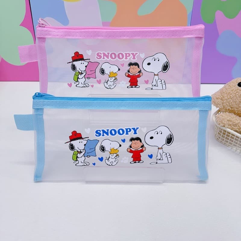 Cross-border Snoopy pencil bag A6 mesh receipt storage bag student stationery transparent pencil bag cartoon mesh pencil bag