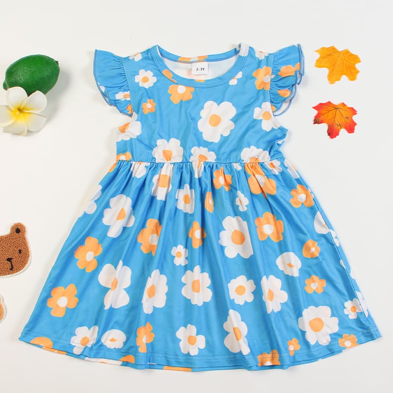 New Cross-Border Summer Floral Dress for Girls, Soft and Skin-Friendly, Princess Dress for Ages 3-8, Printed Children's Dress