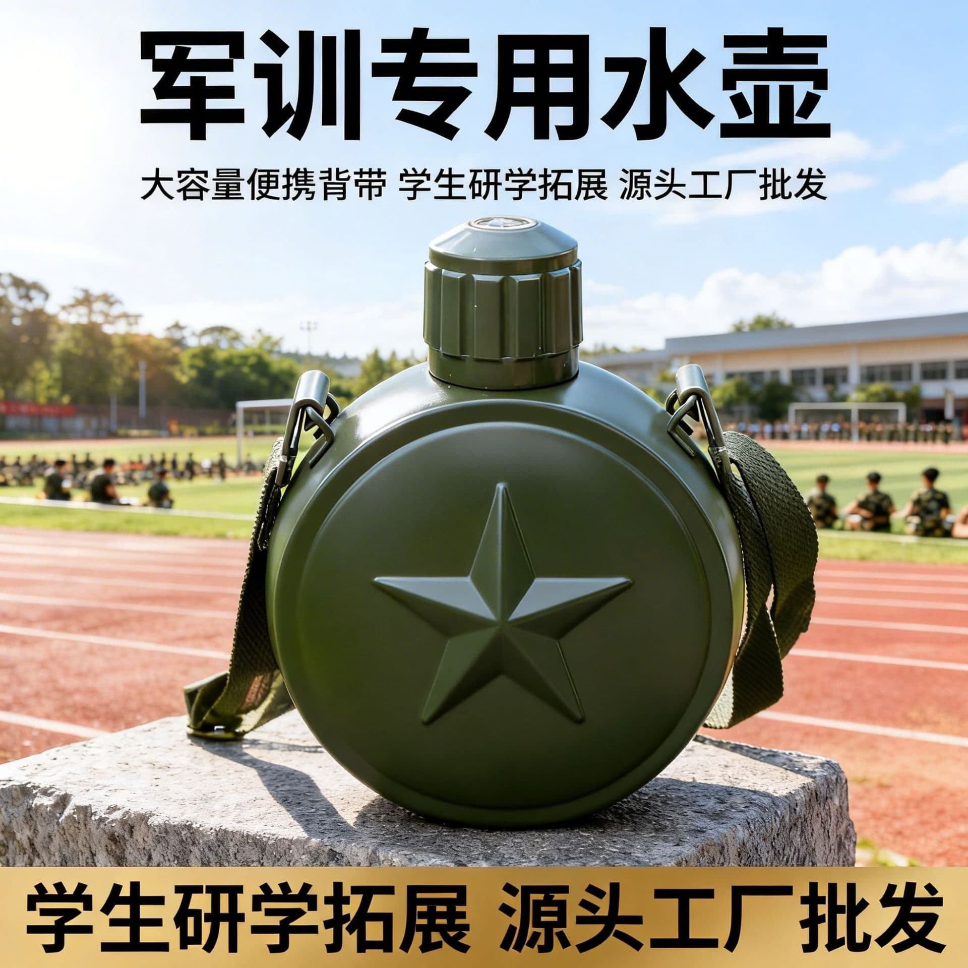 Military Training Water Bottle 304 Stainless Steel Drop-Resistant Five-Pointed Star Water Bottle Outdoor Summer Camp Travel Canteen Single March Canteen