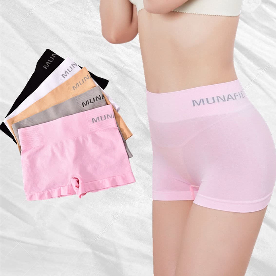 Women's Seamless Mid-Rise Letter Print Boxer Briefs Shaping Butt-Lifting Four-Corner Panties Tummy Control Seamless Anti-Peek Underwear
