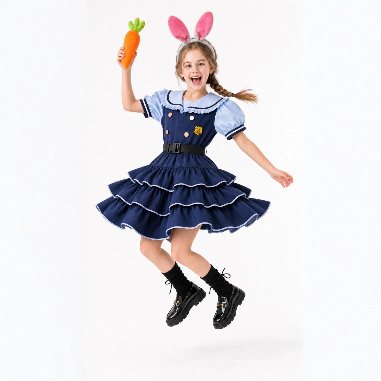 Girls' Summer Dress New Children's Summer Set Judy Dress Girl Rabbit Police Officer Dress Princess Dress