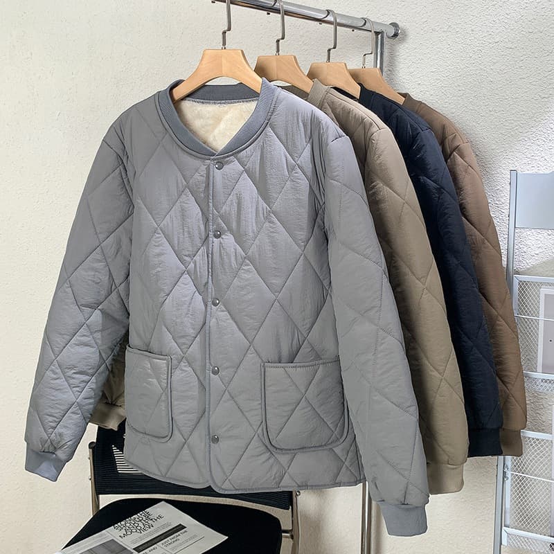 Unisex Fleece-Lined Lingerie Autumn/Winter New Slim Skin-Friendly Inner Wear Base Layer Cotton Padded Coat Fashion Stand Collar Cardigan Outerwear