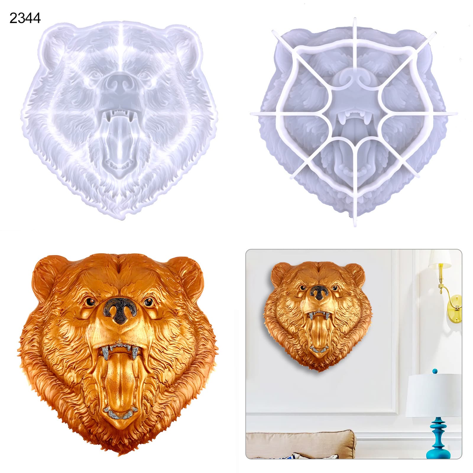 Bear Head Decorative Pendant Epoxy Mold DIY Semi-3D Bear Head Wall Decoration Desktop Ornament Silicone Mold