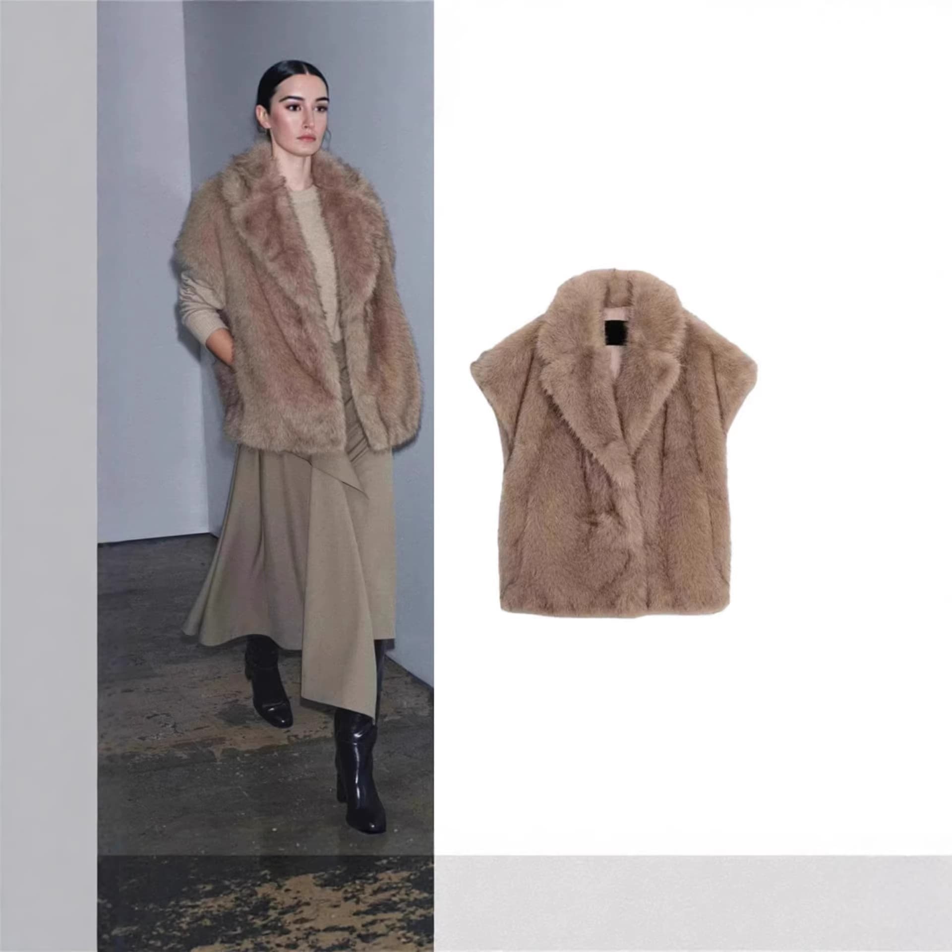 EU/US Autumn/Winter New Vest Tank Top Plus Size Women's Top Faux Fur Shawl Collar c0020