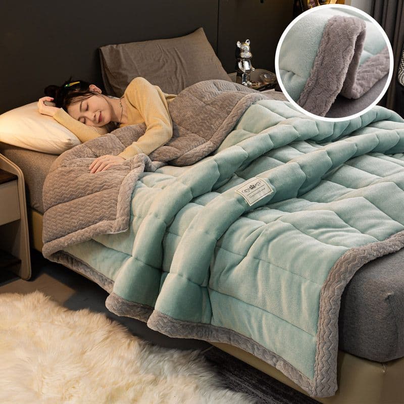 Three-Layer Thick Milk Fleece Blanket, Flannel Throw or Cover, Single Person Coral Fleece Winter Blanket