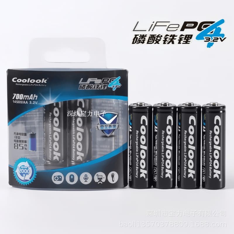 Hong Kong Coolook AA Lithium Battery AA14500 700mAh 3.2V LiFePO4 Rechargeable Battery